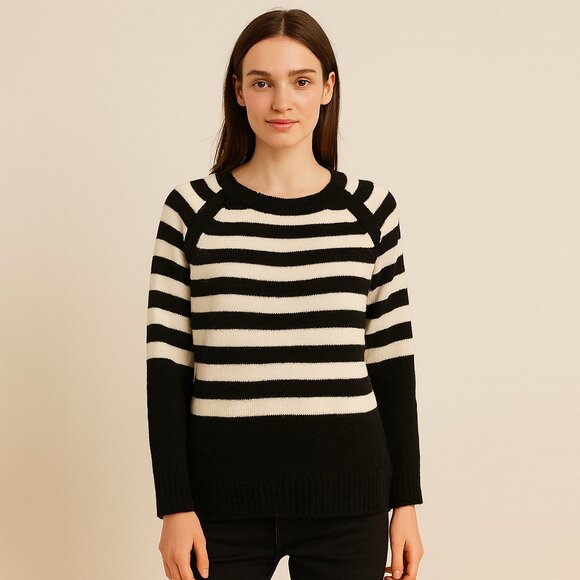 Anthropologie Rebekah Black/White Striped Tunic Sweater Size Extra Small - Picture 1 of 10